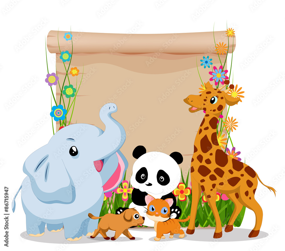 Naklejka premium Funny Animal Cartoon With Blank Sign