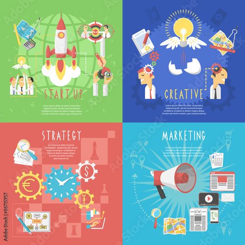 Business startup concept 4 flat banner