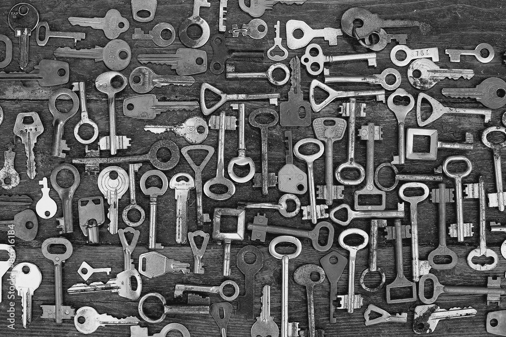 Keys locks wooden background Keys locks wooden background