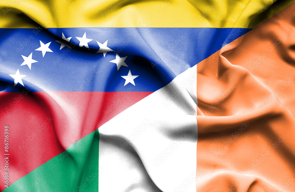 Waving flag of Ireland and Venezuela Waving flag of Ireland and Venezuela