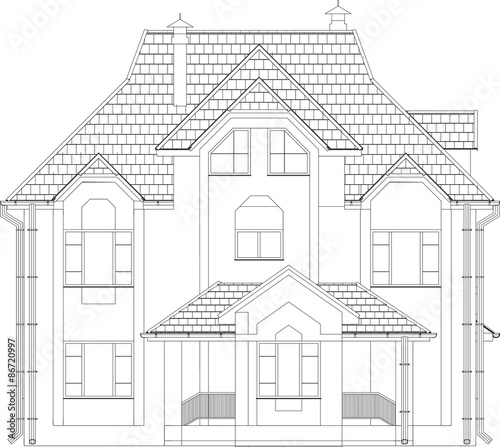 Wire-frame building on the white background. EPS 10. Illustration created of 3d.