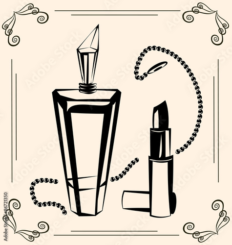 vintage perfume and lipstick