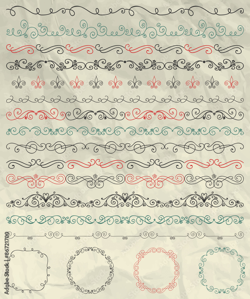 Seamless Borders, Frames, Dividers on Crumpled Paper Seamless Borders, Frames, Dividers on Crumpled Paper