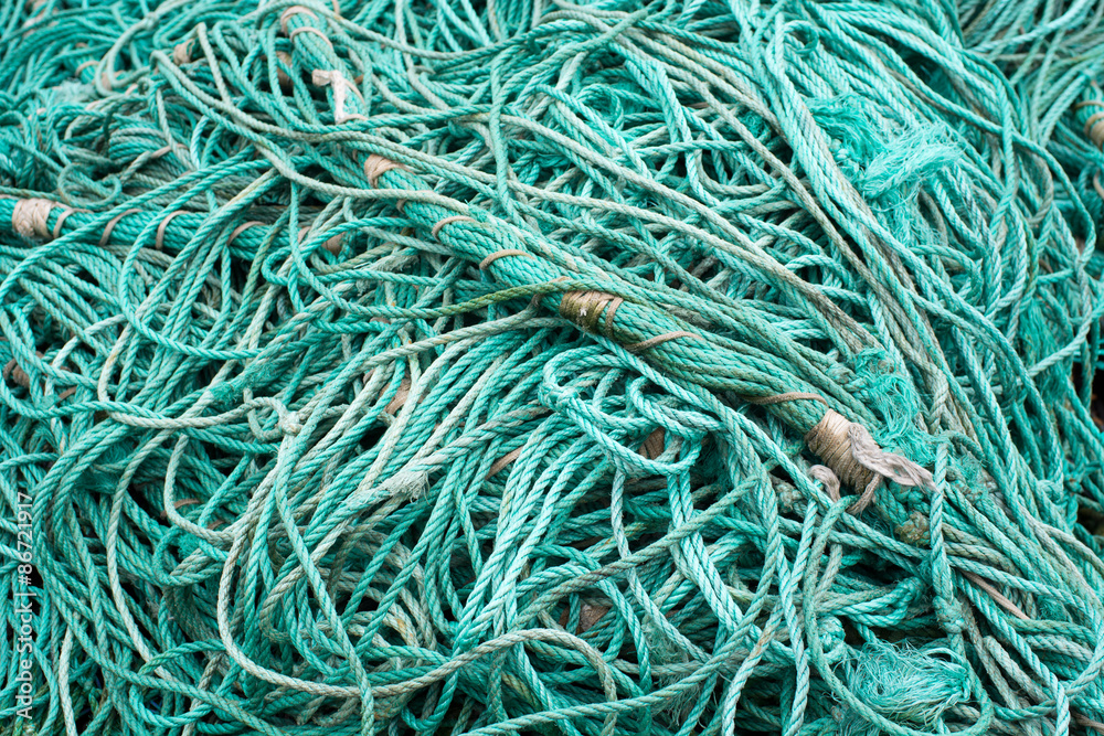Fisher net background of ropes made of green nylon
