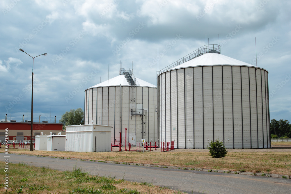 Biogas containers in wastewater treatment plant
