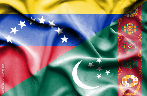 Waving flag of Turkmenistan and Venezuela