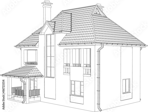 Wire-frame building on the white background. EPS 10. Illustration created of 3d.