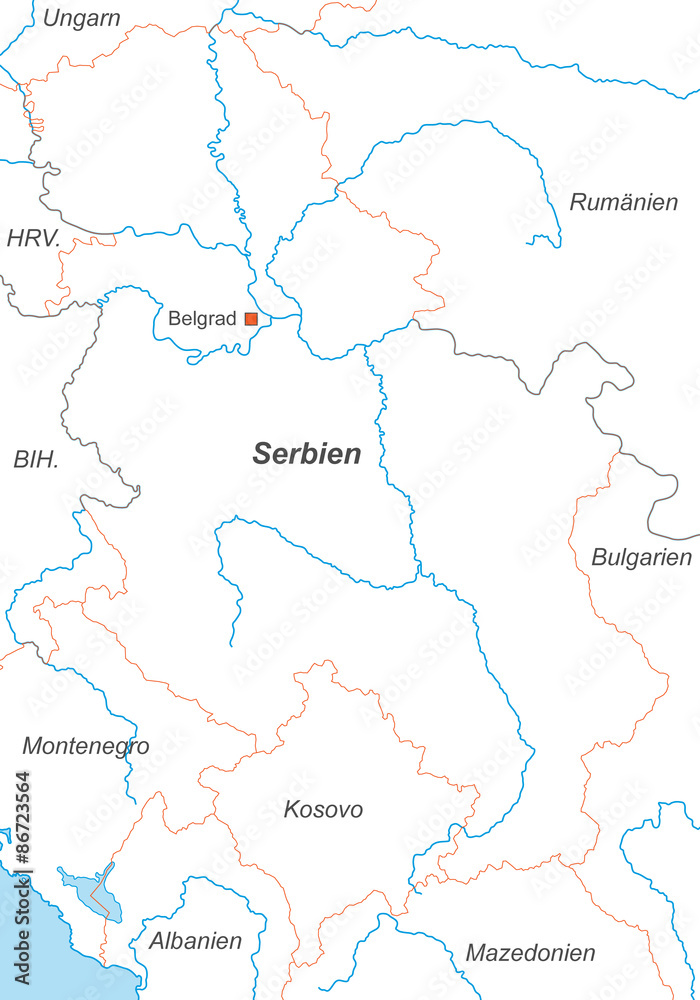 Serbien in weiß (beschriftet) - Vektor