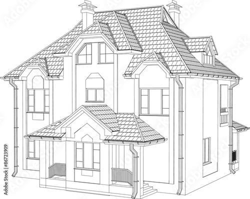 Wire-frame building on the white background. EPS 10. Illustration created of 3d.