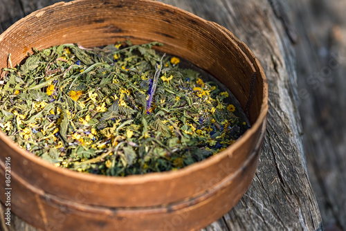Fototapeta Naklejka Na Ścianę i Meble -  Medicine herb plants
Dry Medicinal Plants And Herbs in a basket