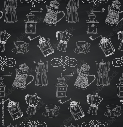 Vintage Chalk Drawing Seamless Pattern on Board Texture