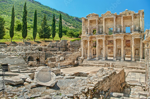 ancient ruins of Ephesus on hillside on sunny day photo