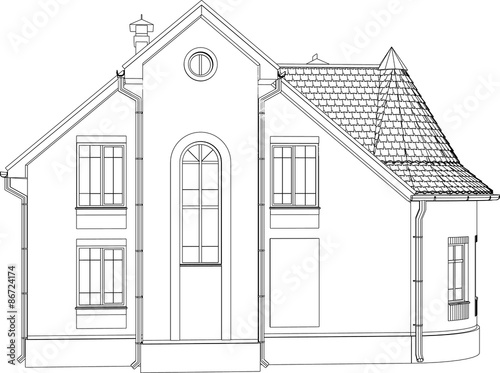 Wireframe perspective of house - 3D render of a building. Vector illustration.
