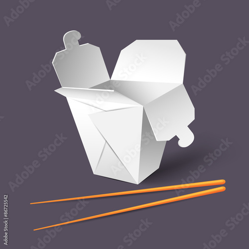 Set of Chinese take away food container take-out box and Chop Sticks