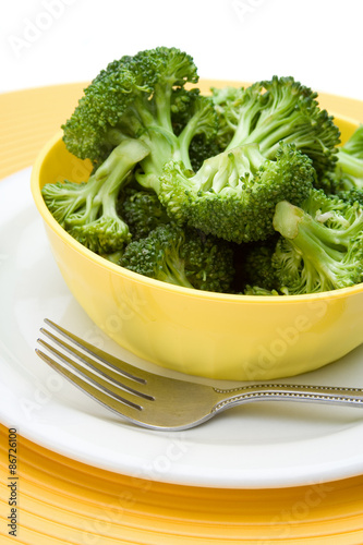 Bowl of Broccoli – Steamed broccoli in a yellow bowl.