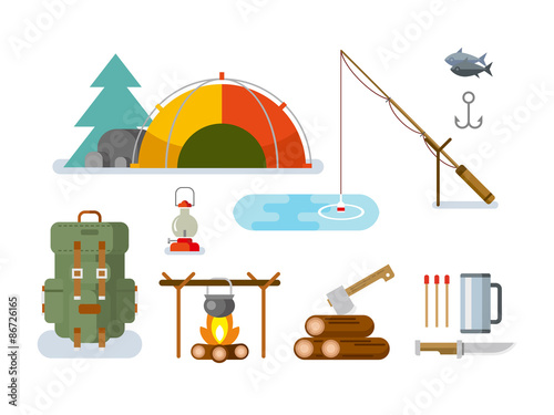 Fishing Hunting Items Flat Design
