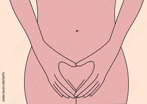 Woman silhouete with hands (four layers: background+body+pubic+hands)
