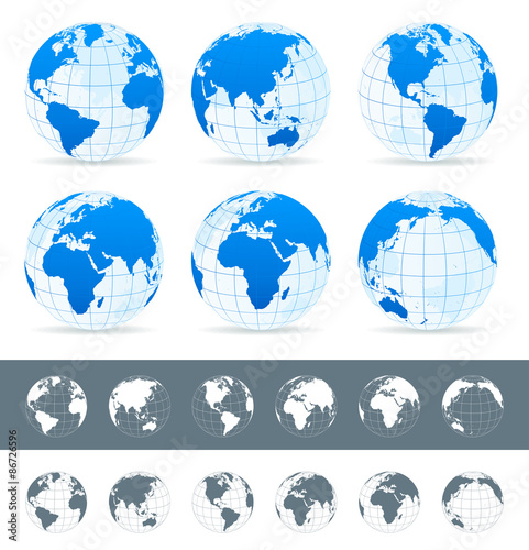 World Map, Globes, Continents, Navigation Icons - illustration.Highly detailed vector illustration of world map, globes and continents.
