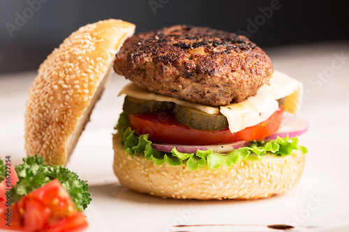 Delicious hamburger with vegetables