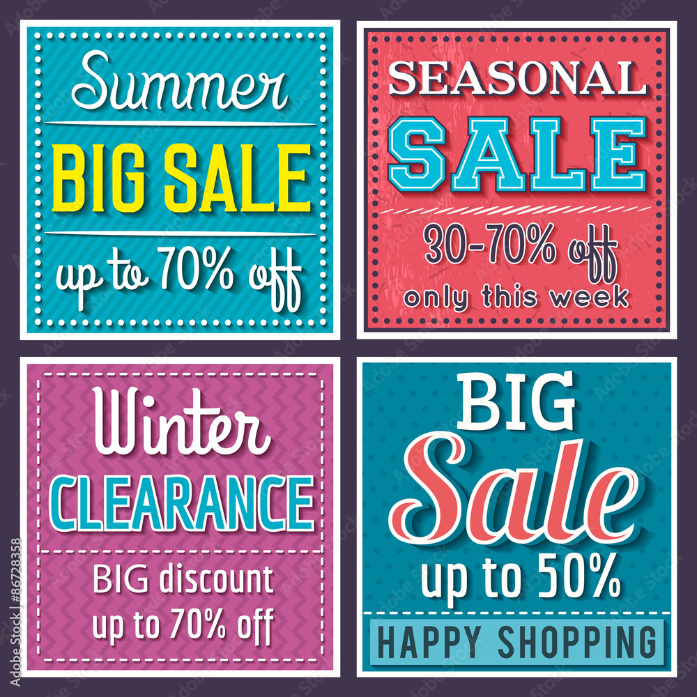  Square banners with sale offer, vector