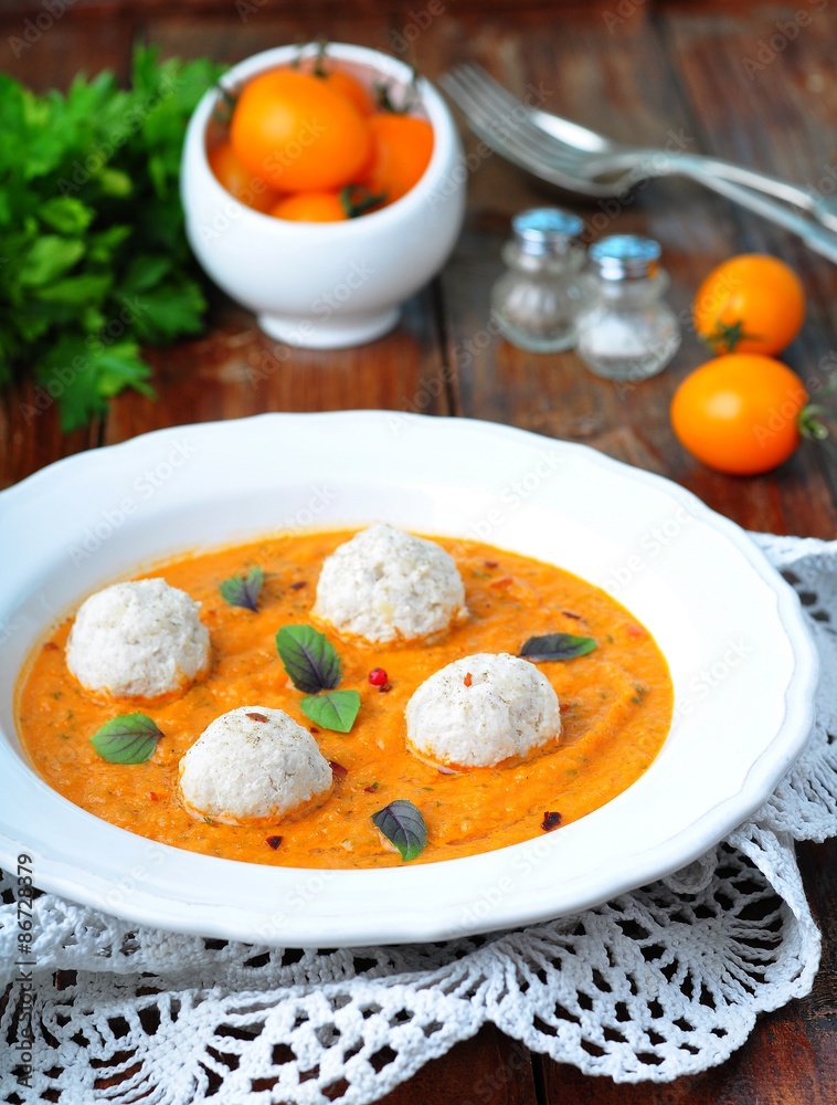 pumpkin soup with vegetables and turkey meatballs pumpkin soup with vegetables and turkey meatballs
