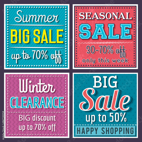  Square banners with sale offer, vector