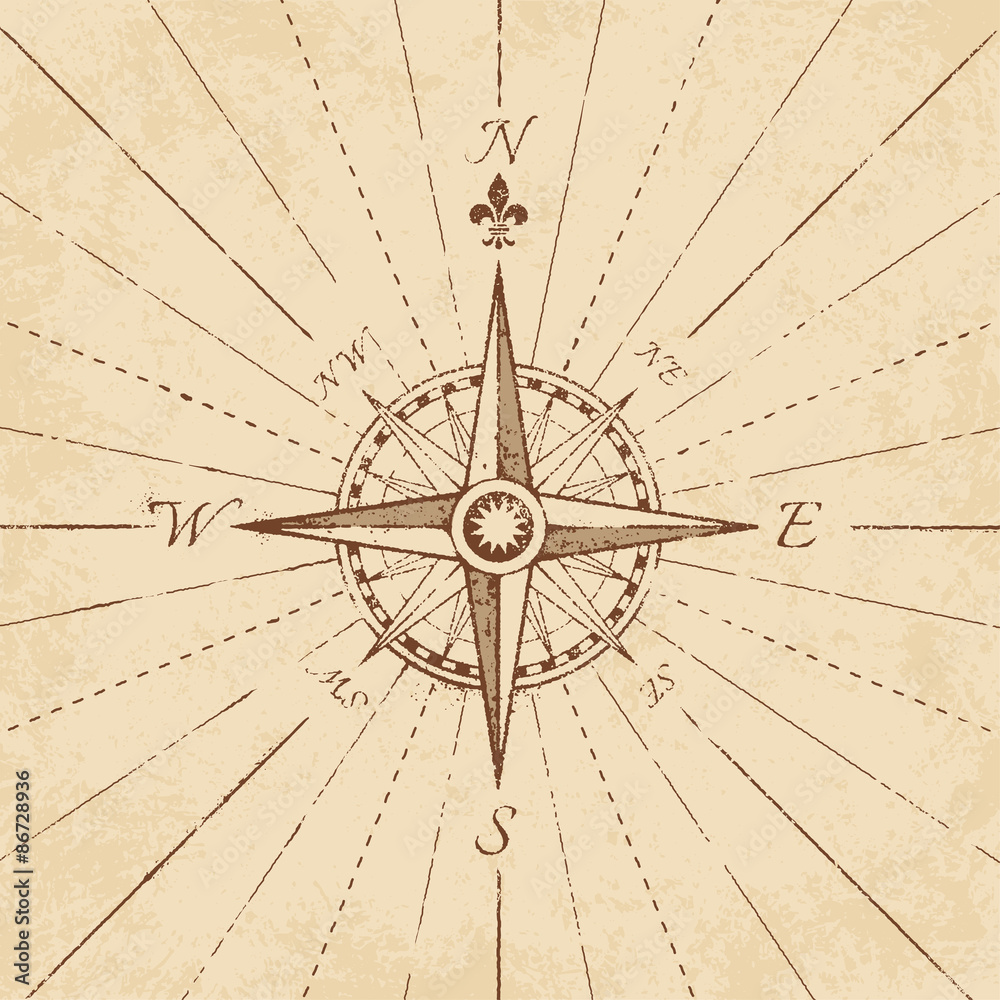 Obraz premium Vector Antique Grunge Compass Rose