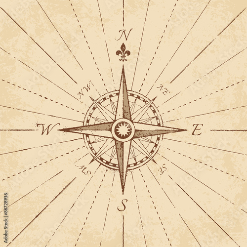 Vector Antique Grunge Compass Rose photo