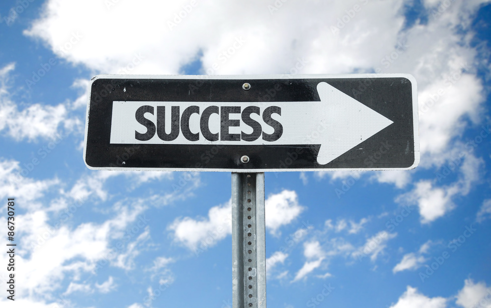 Success direction sign with sky background Success direction sign with sky background