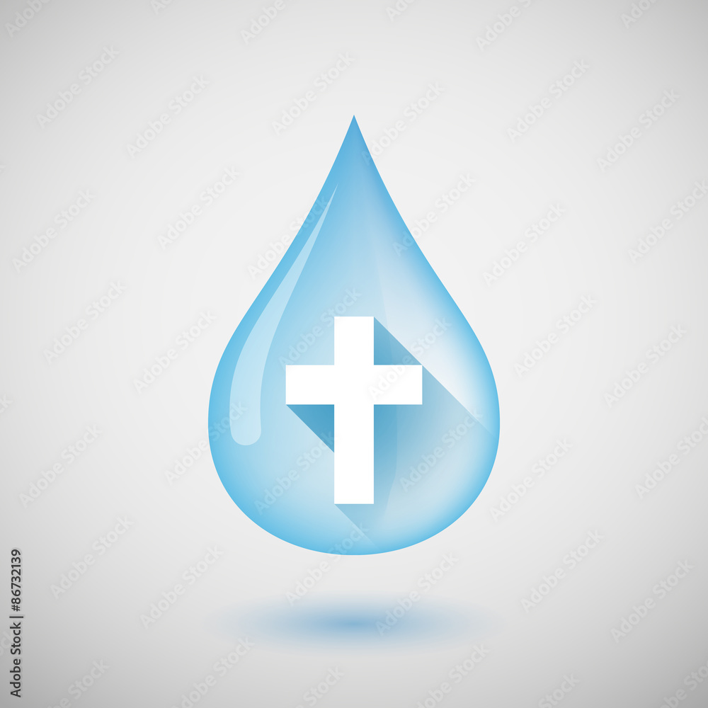 Long shadow water drop icon with a christian cross Long shadow water drop icon with a christian cross