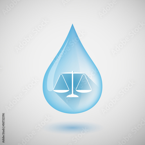 Long shadow water drop icon with a justice weight scale sign