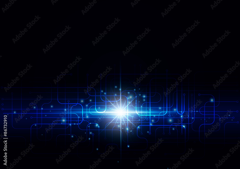 Abstract Technology with Bright Flare on a Dark Background