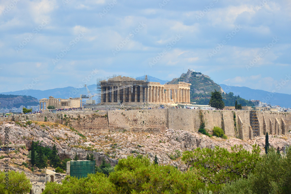Plan large des collines de l'Acropole et du  Lycabette à Athènes