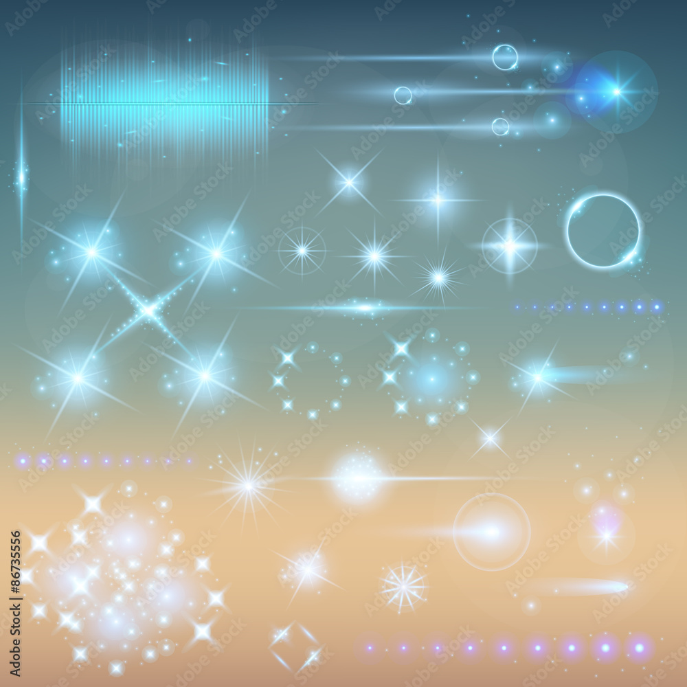 Creative concept Vector set of glow light effect stars bursts