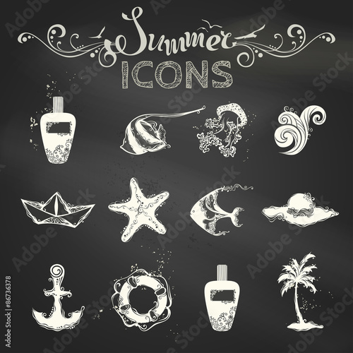 Vector set of chalk summer icons.