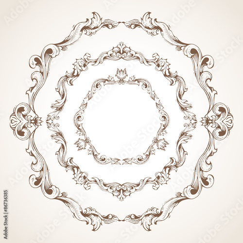 Vector set of circle vintage sepia frames.