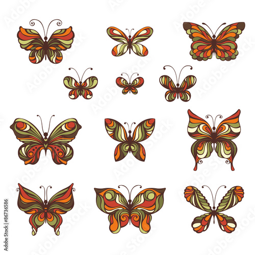 Vector set of vintage butterflies. © Maljuk