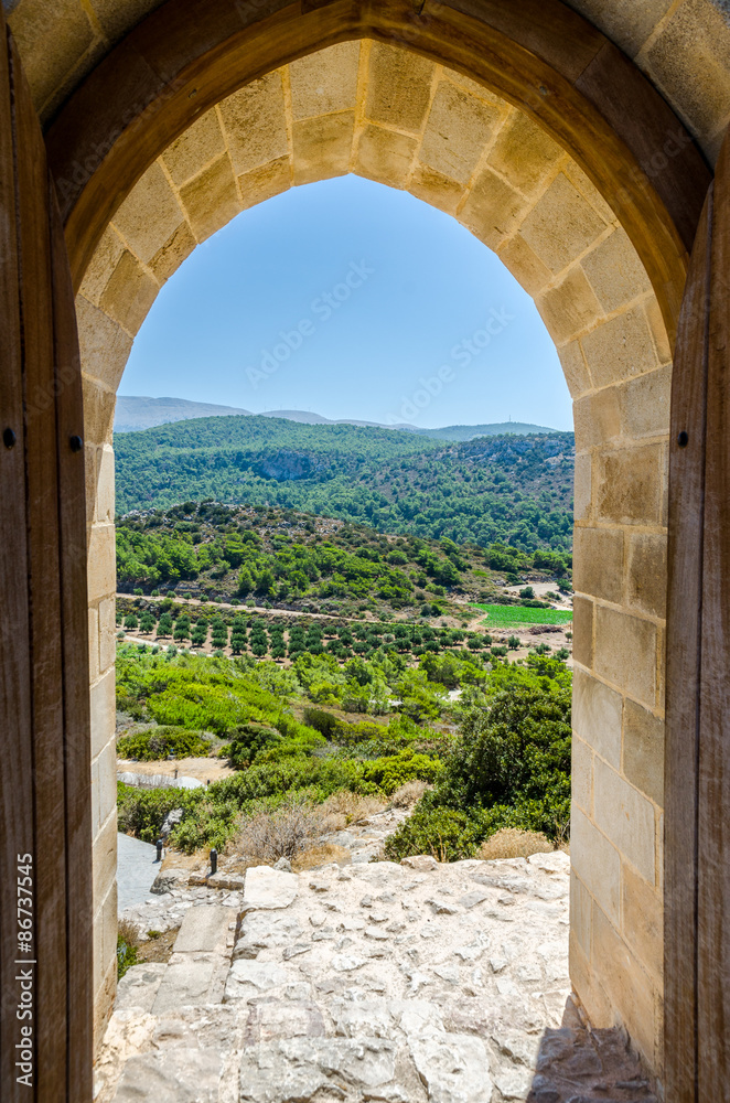 View of the hills through the arch