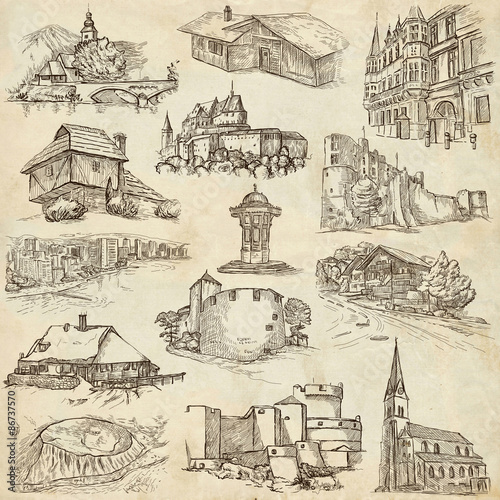 Architecture  Faous places - Collection of freehand sketches