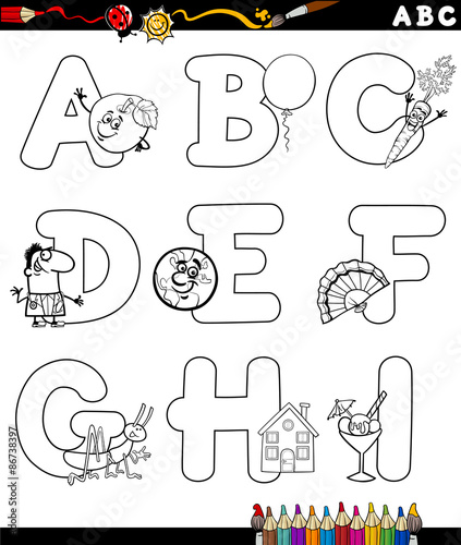 cartoon alphabet for coloring book