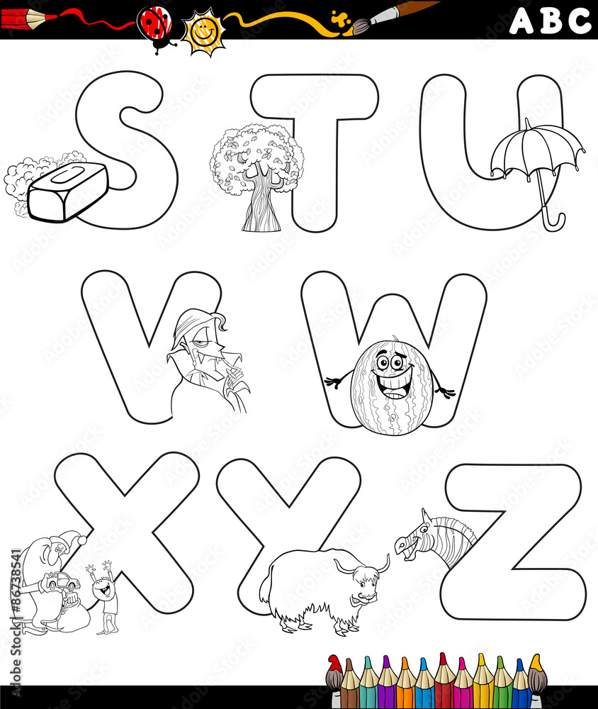 cartoon alphabet for coloring book Stock Vector | Adobe Stock