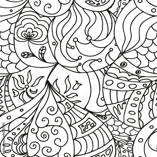 Seamless black and white pattern in a zentangle style, handmade