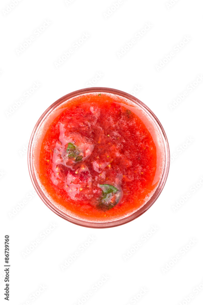 strawberry juice with pulp in a glass isolated on a white backgr strawberry juice with pulp in a glass isolated on a white backgr