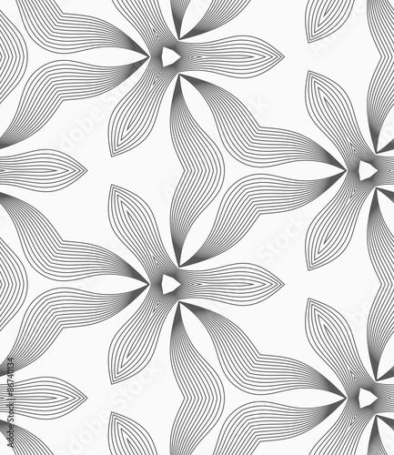 Slim gray hatched trefoils and wavy triangles