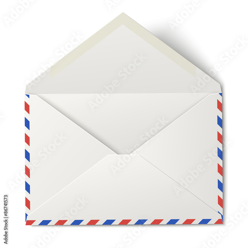 White opened air mail envelope isolated on white background