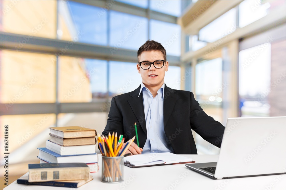 Laptop, teacher, professor.