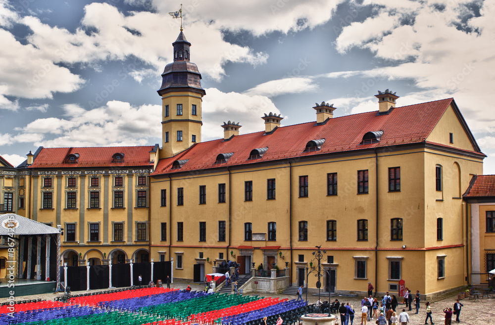 Fototapeta premium View on the main square of the Niasvizh castle in Belarus