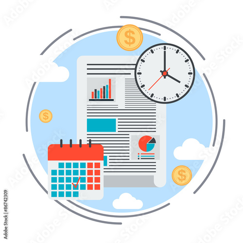 Business plan, time management, financial report vector concept