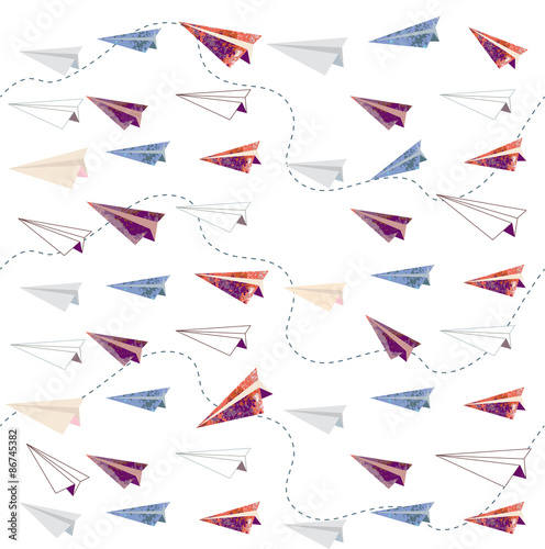watercolor paper airplane seamless pattern