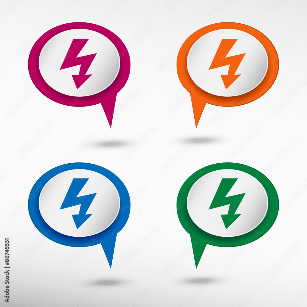Lightning icon on colorful chat speech bubbles Lightning icon on colorful chat speech bubbles